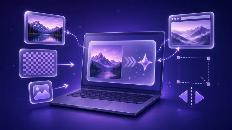 Fotos, gráficos transparentes e iconos entrando en un convertidor de imágenes en un portátil